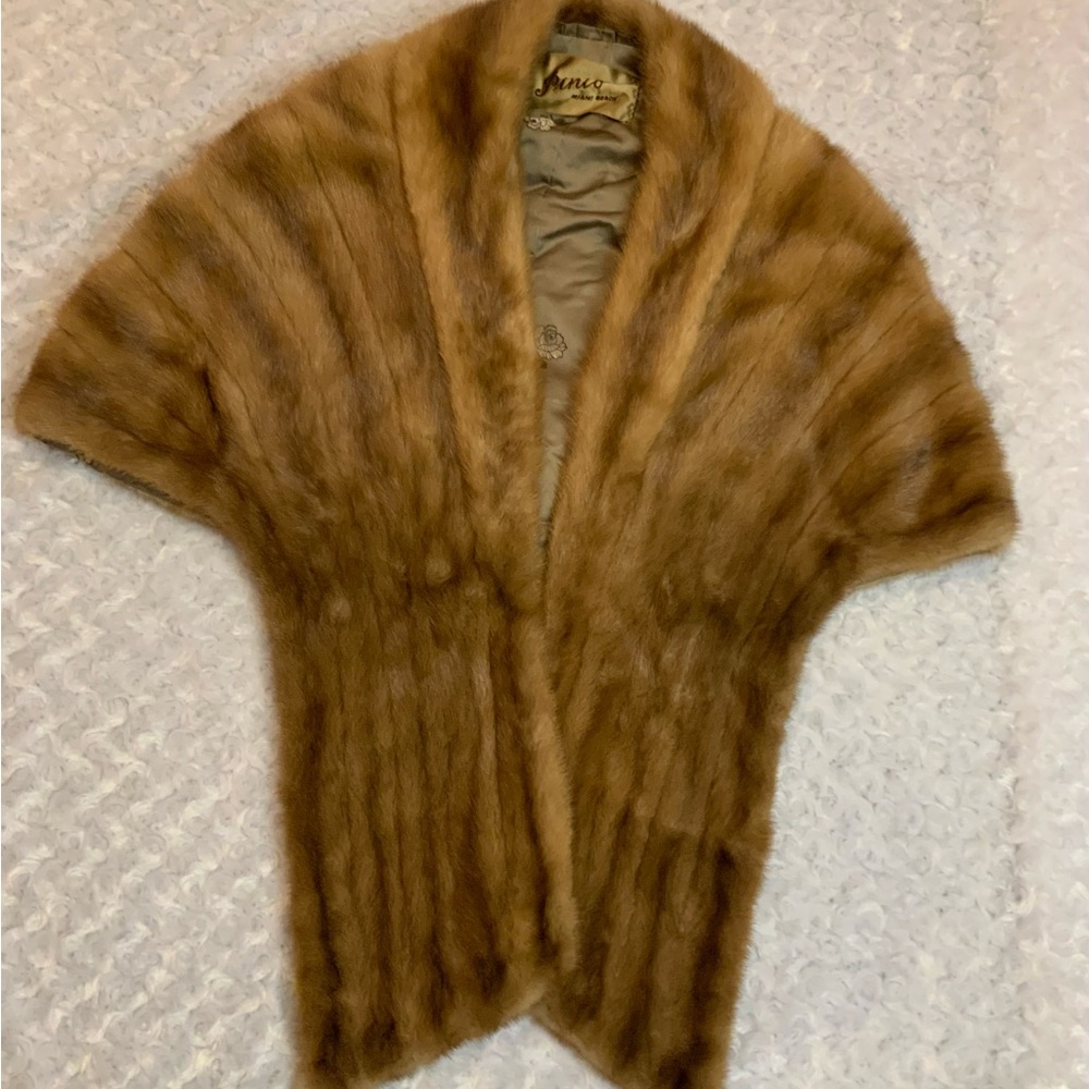 Mink Fur Stole Wrap Beige/Tan Women’s Shawl